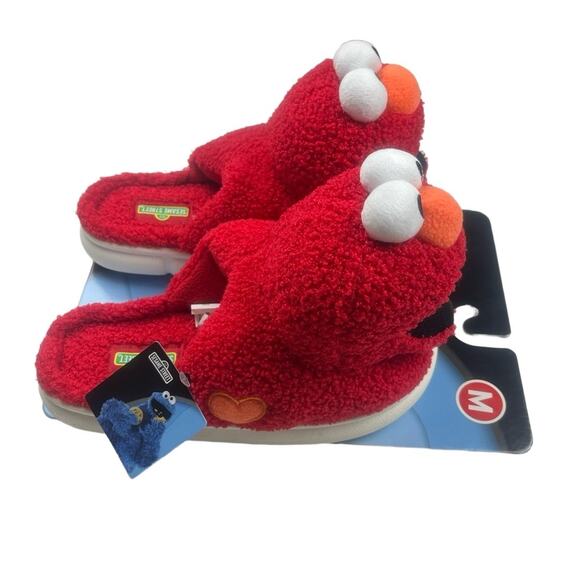 SESAME STREET Slippers M Red Character Plush Elmo Design Cozy Playful - Picture 2 of 5